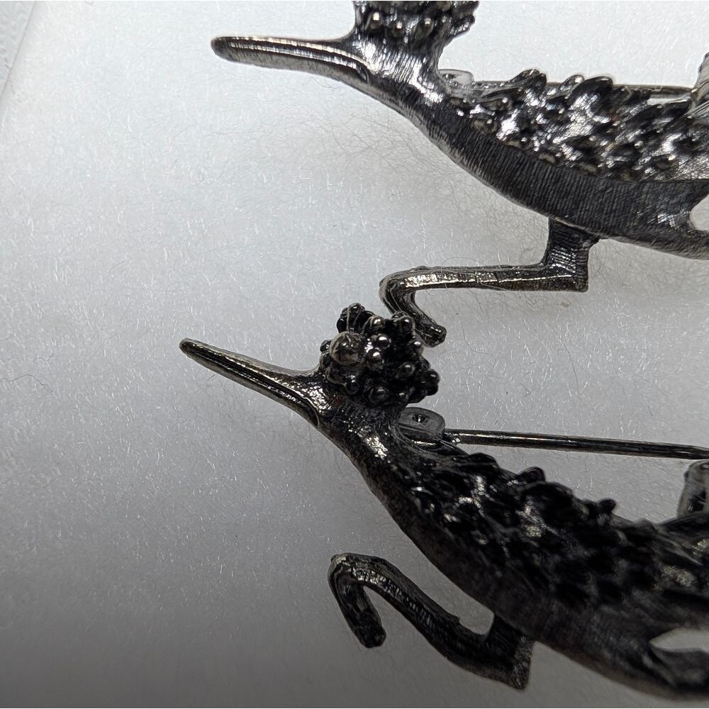 Vintage Roadrunner Bird Brooch Pair Silver Tone Mid Century Novelty Set - Picture 4 of 5